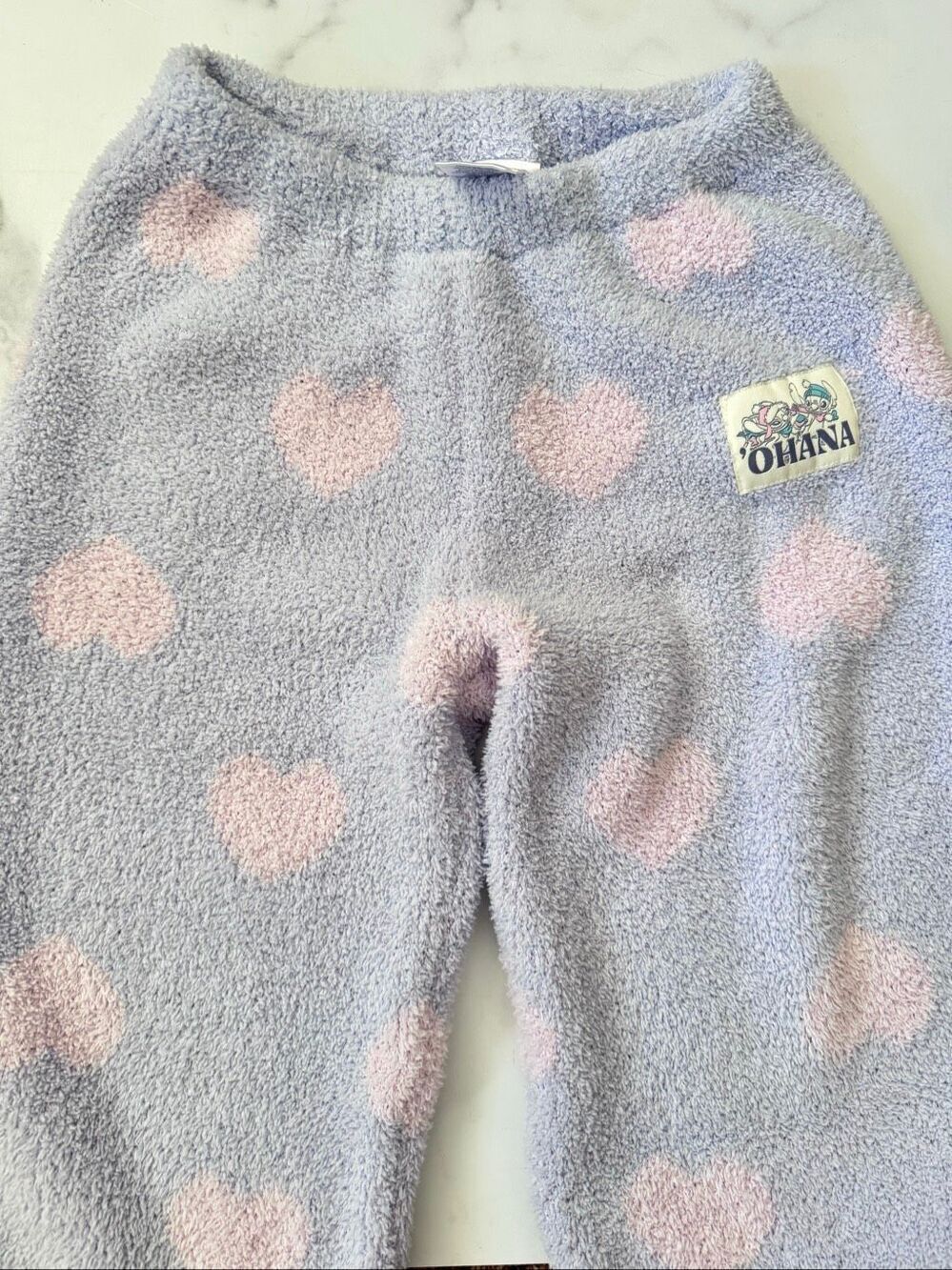 Lilo & Stitch S 6-7 plush lilac pastel pink sweatpants pajama lounge side leg pu